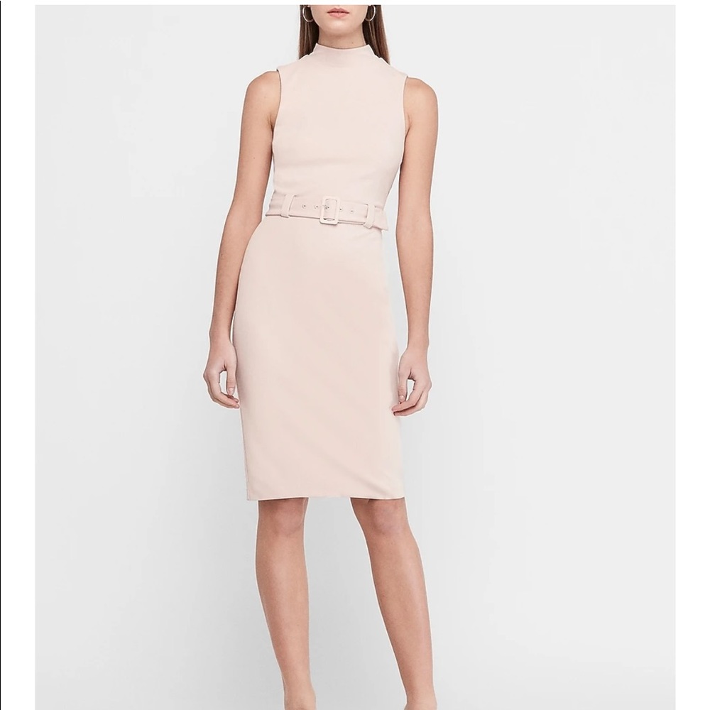 Express Belted Mock Neck Sheath Dress Truffle Pink